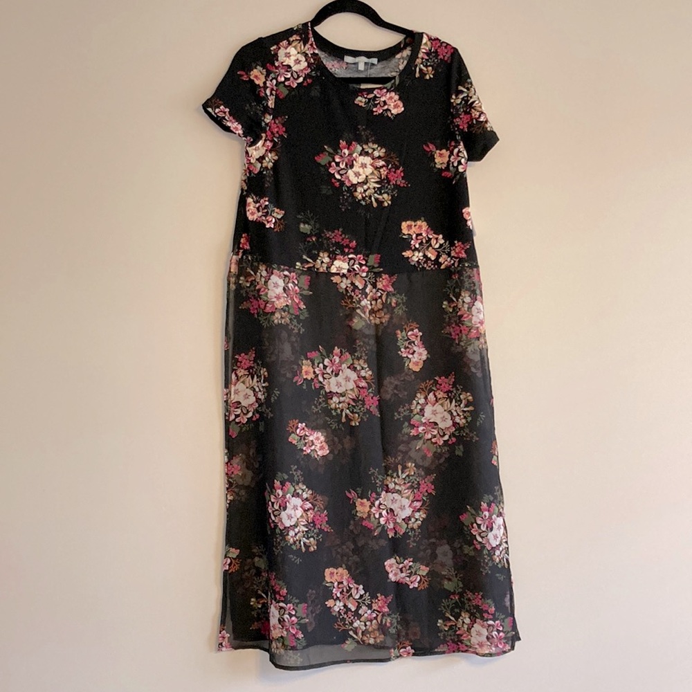 NWT Floral crop top with see-through long panels